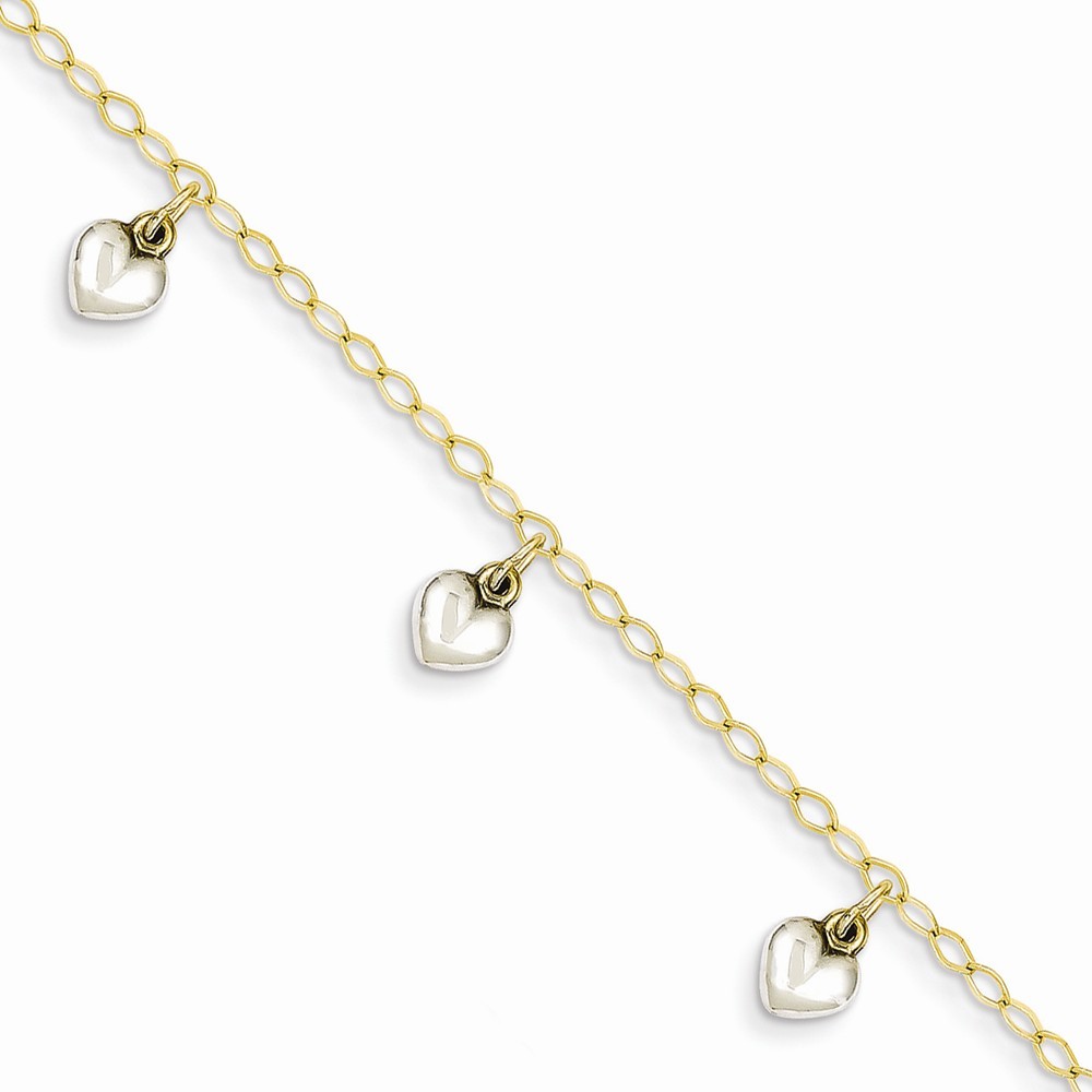 Jewelryweb 14k Two-Tone Gold Polished Dangle Heart Baby Bracelet - Measures 5mm Wide