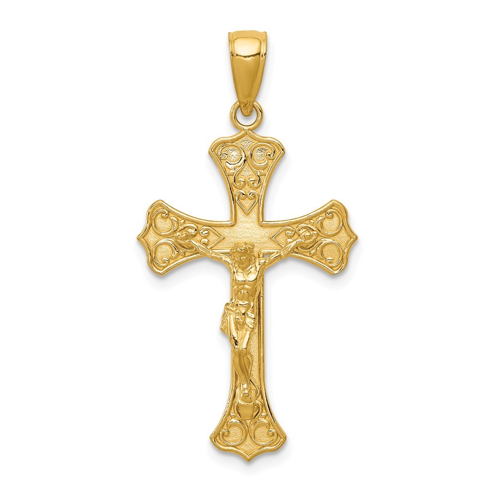 Jewelryweb 14k Yellow Gold Crucifix Pendant - Measures 36x18mm Wide
