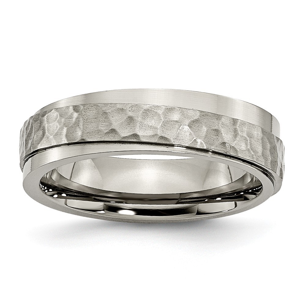 Jewelryweb Titanium 6mm Hammered and Polished Band Ring - Size 12.5