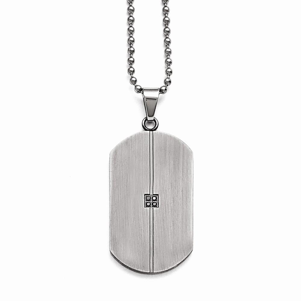 Jewelryweb Stainless Steel Matte Antiqued 0.04ct.tw Diamond Dog Tag Necklace - 22 Inch