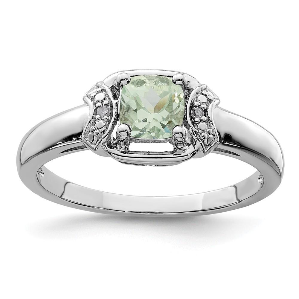 Jewelryweb Sterling Silver Diamond and Green Amethyst Ring - Size 9