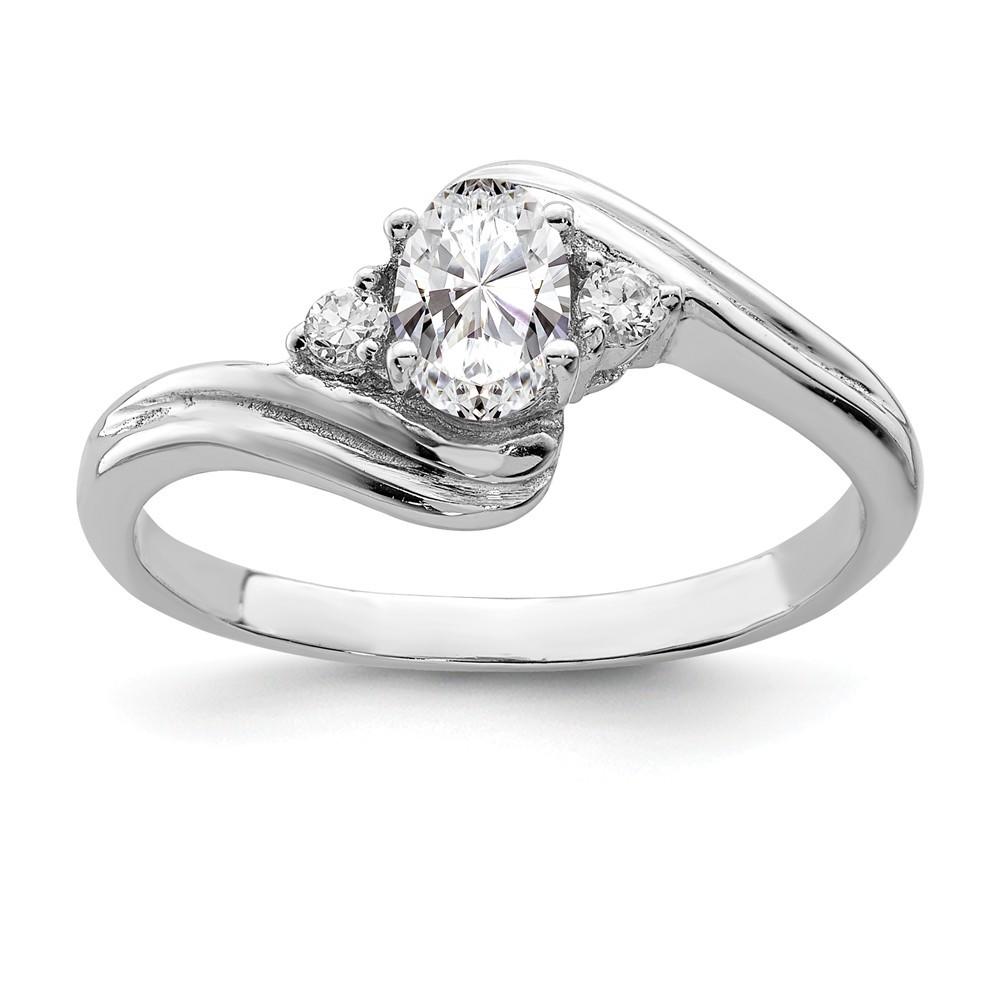 Jewelryweb Sterling Silver Rhodium Plated Cubic Zirconia Ring - Size 7