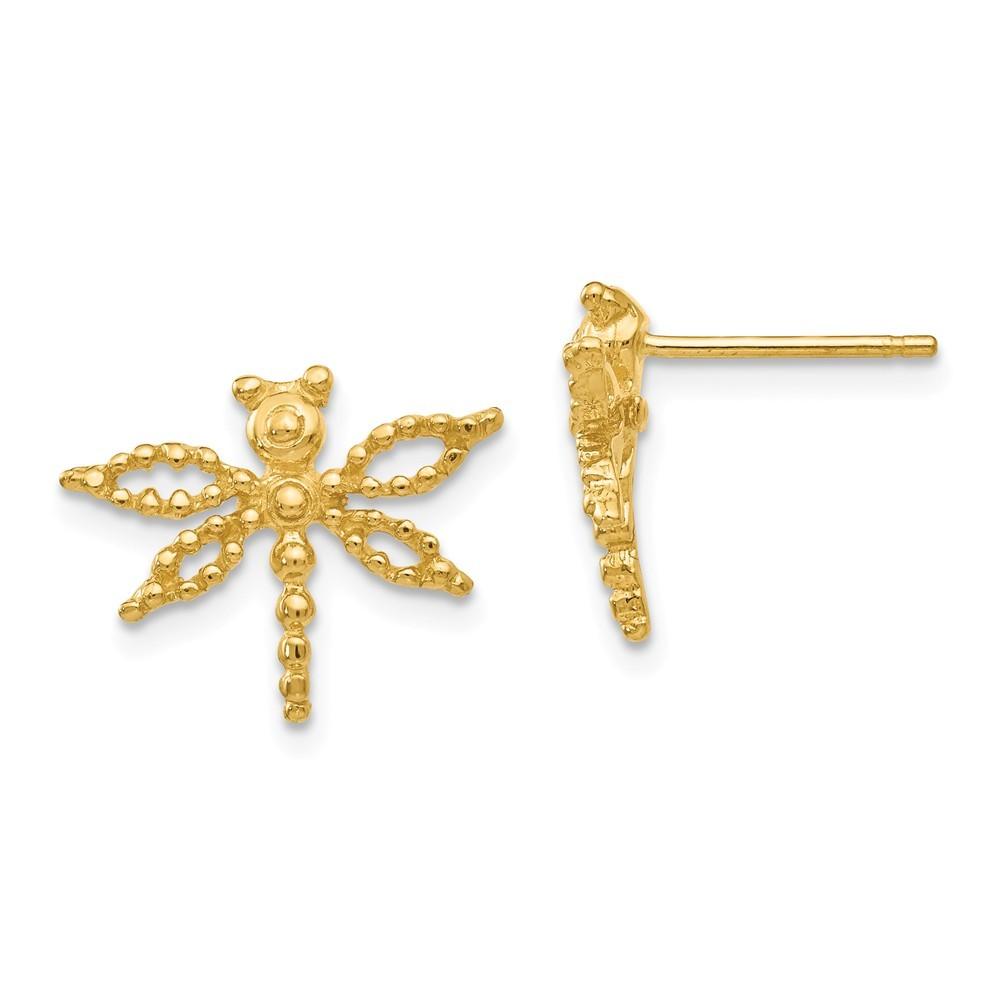 Jewelryweb 14k Yellow Gold Dragonfly Earrings - Measures 12x15mm Wide