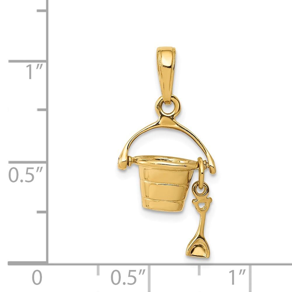 Jewelryweb 14k Yellow Gold 3-D Beach Bucket with Shove Charm - Measures 21x12mm