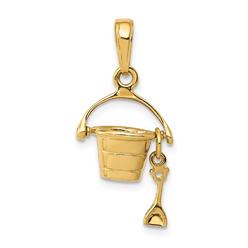 Jewelryweb 14k Yellow Gold 3-D Beach Bucket with Shove Charm - Measures 21x12mm