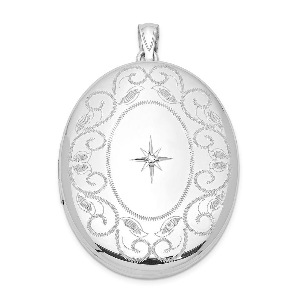 Jewelryweb Sterling Silver and Diamond With Swirl Border 34mm Oval Locket