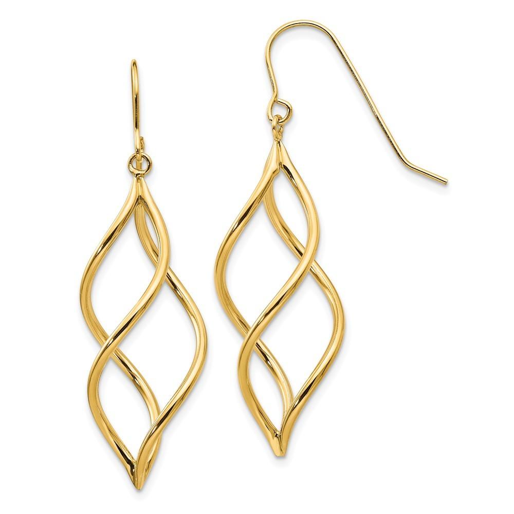 Jewelryweb 14k Yellow Gold Swirl Dangle Earrings - Measures 46x12mm Wide