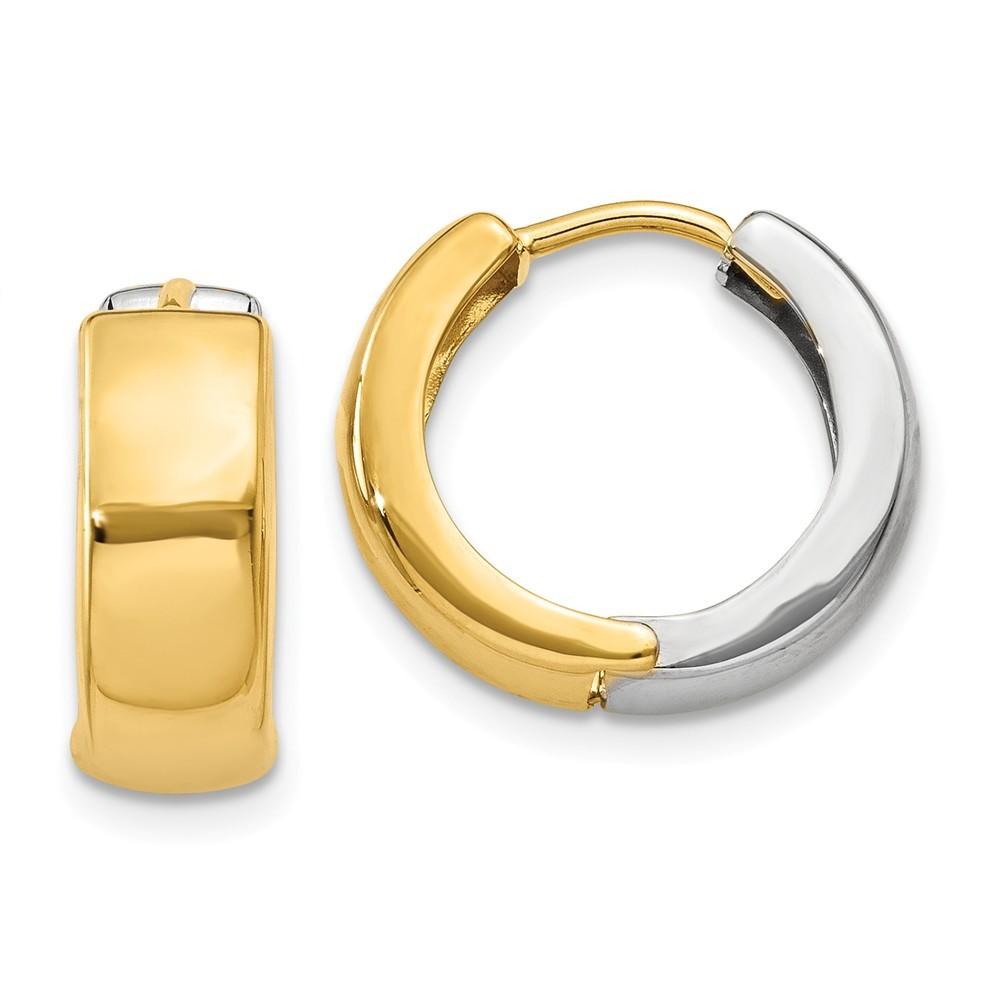 Jewelryweb 14k Two-Tone Gold Hinged Hoop Earrings - Measures 10x5mm Wide