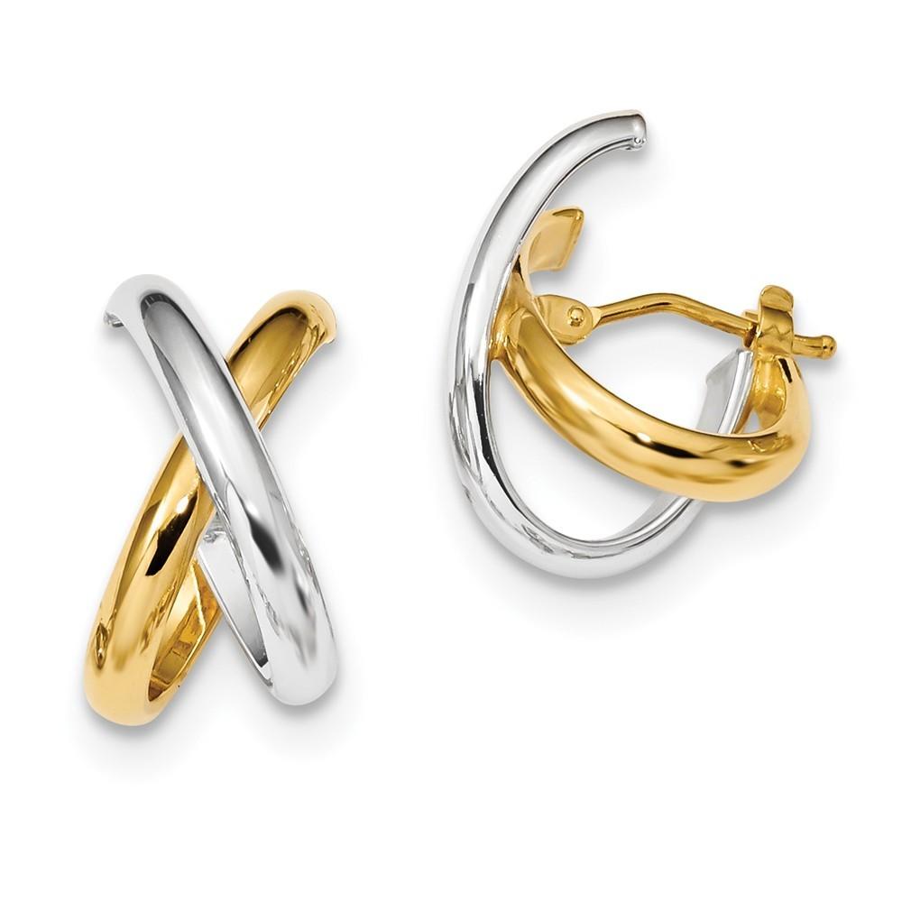 Jewelryweb 15.48mm 14k Two-tone Polished Hoop Earrings