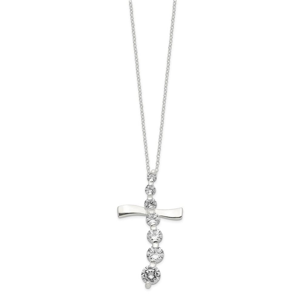 Jewelryweb Sterling Silver Cubic Zirconia Cross Journey Necklace - 18 Inch - Spring Ring