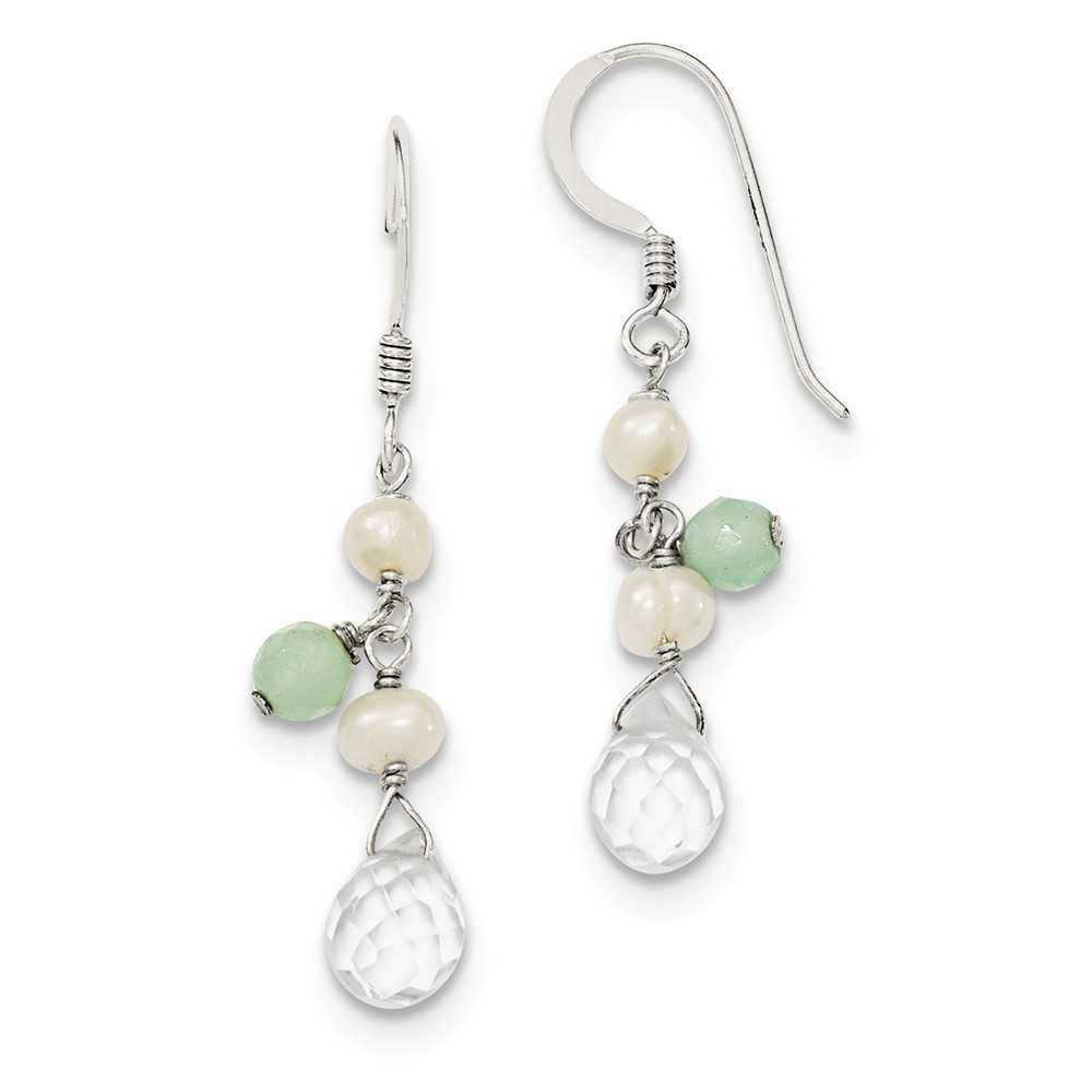 Jewelryweb Sterling Silver Blue Crystal White Freshwater Cultured Pearl Aventurine Earrings