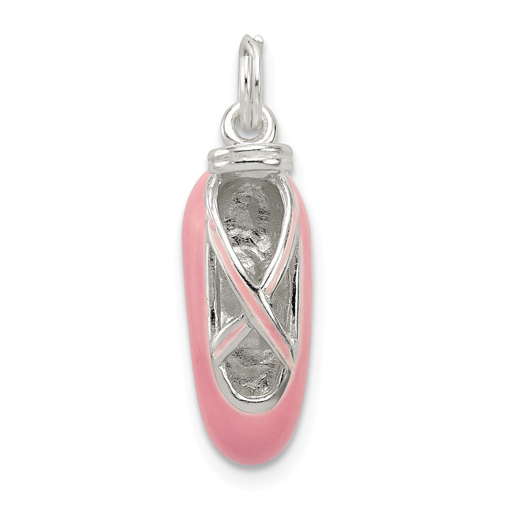 Jewelryweb Sterling Silver Polished Enamel Ballet Slipper Pendant