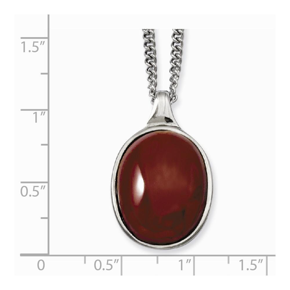 Jewelryweb Stainless Steel Red Agate Pendant 18inch Necklace - 18 Inch
