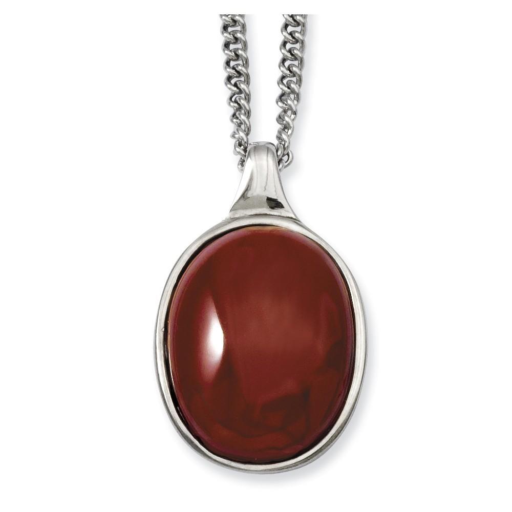 Jewelryweb Stainless Steel Red Agate Pendant 18inch Necklace - 18 Inch