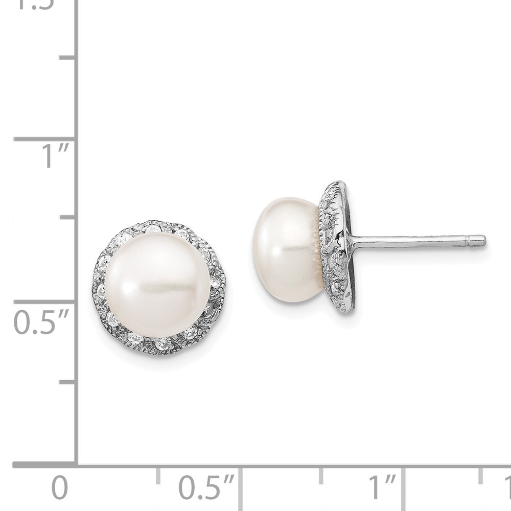 Jewelryweb Sterling Silver Cubic Zirconia White Freshwater Cultured Pearl Stud Earrings