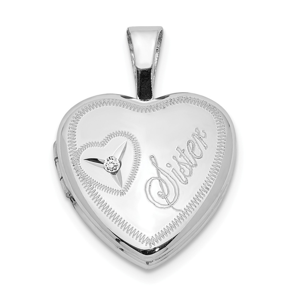 Jewelryweb Sterling Silver and Diamond Sister Heart 12mm Heart Locket