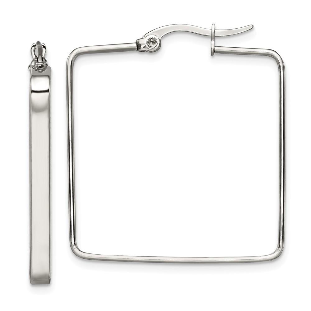 Jewelryweb Stainless Steel 30mm Square Hoop Earrings