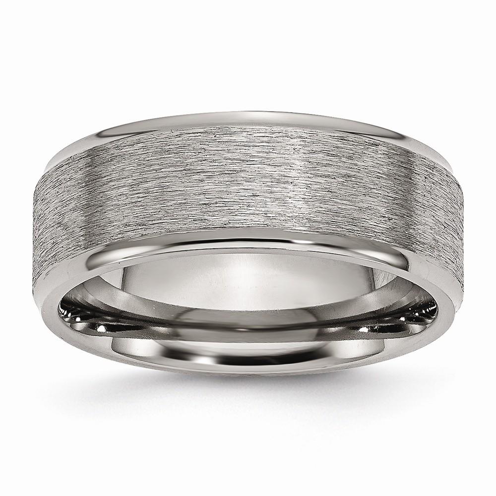 Jewelryweb Titanium Grooved Edge 8mm Satin Polished Band Ring Size 12.5