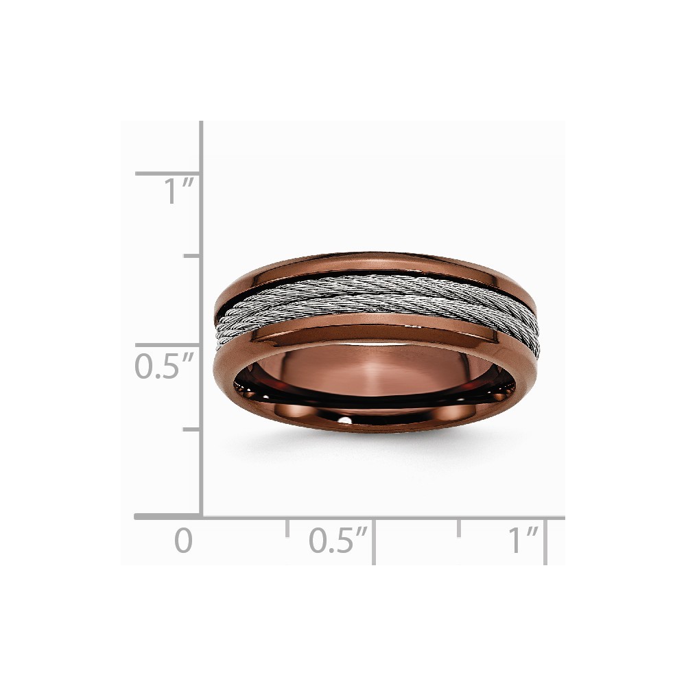 Jewelryweb Stainless Steel Cable and Brown IP Plated 7mm Band Ring - Size 9.5