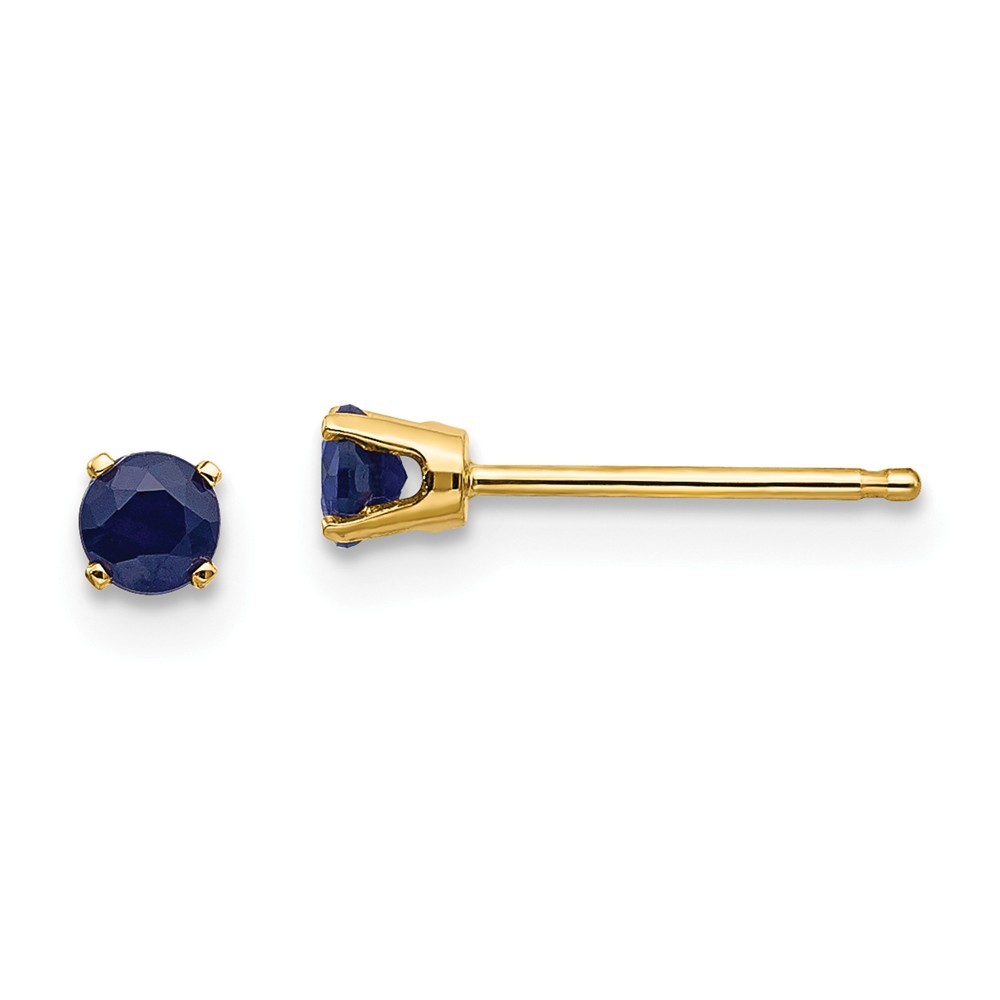 Jewelryweb 14k Yellow Gold 3mm Round September Birthstone Sapphire Post Earrings - Measures 3x3mm Wide