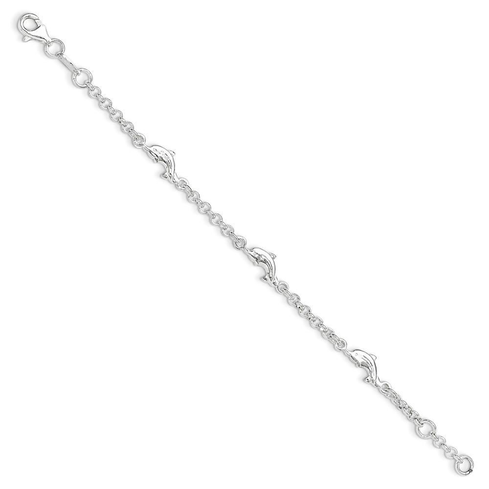 Jewelryweb 3.25mm Sterling Silver Dolphin Shapes With .5in Ext. Childrens Bracelet - 5.5 Inch