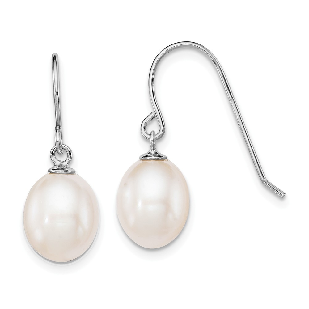 Jewelryweb Sterling Silver White 8-9mm Freshwater Cultured Pearl Dangle Earrings - Measures 22mm long