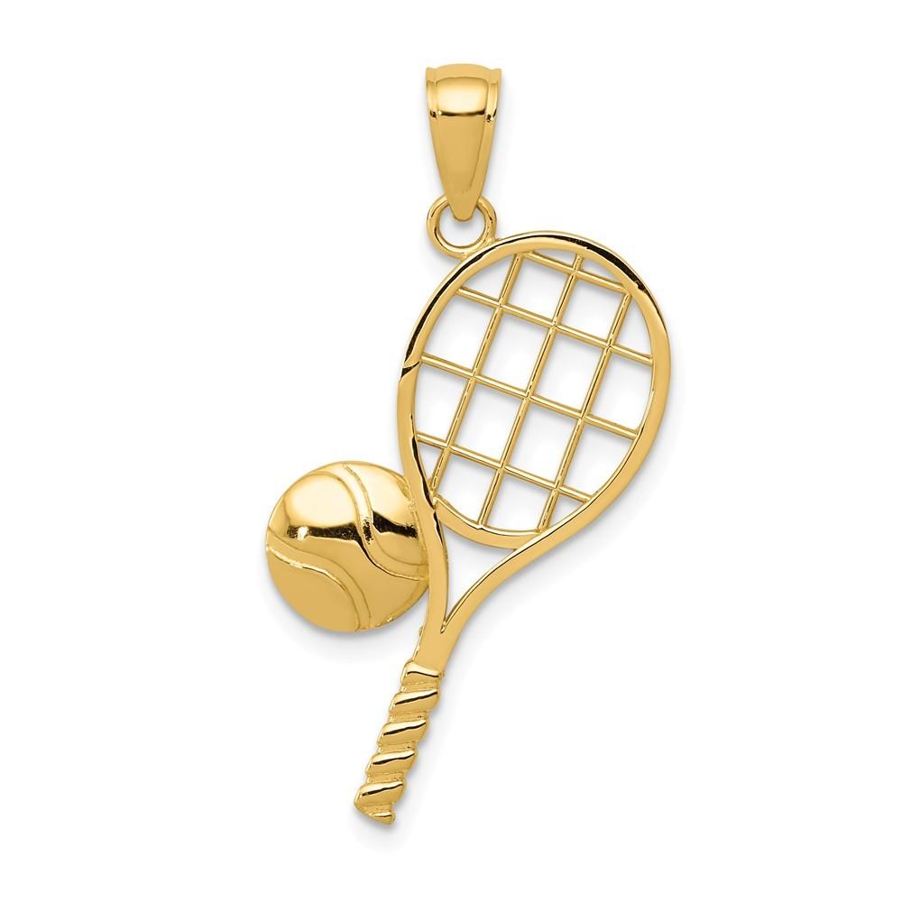 Jewelryweb 14k Yellow Gold Sparkle-Cut Tennis Racket Charm - Measures 26x20mm Wide