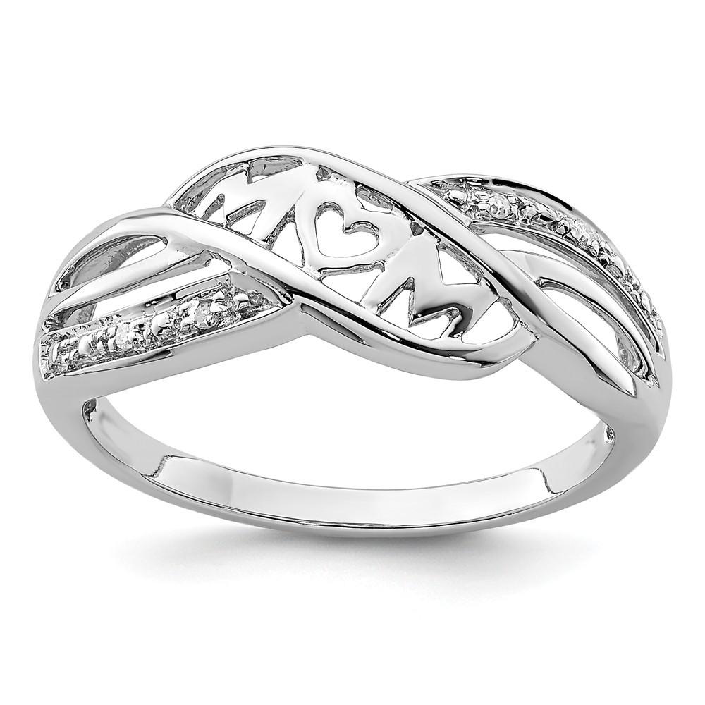 Jewelryweb Sterling Silver Rhodium Plated Diamond Heart Mom Ring - Size 6