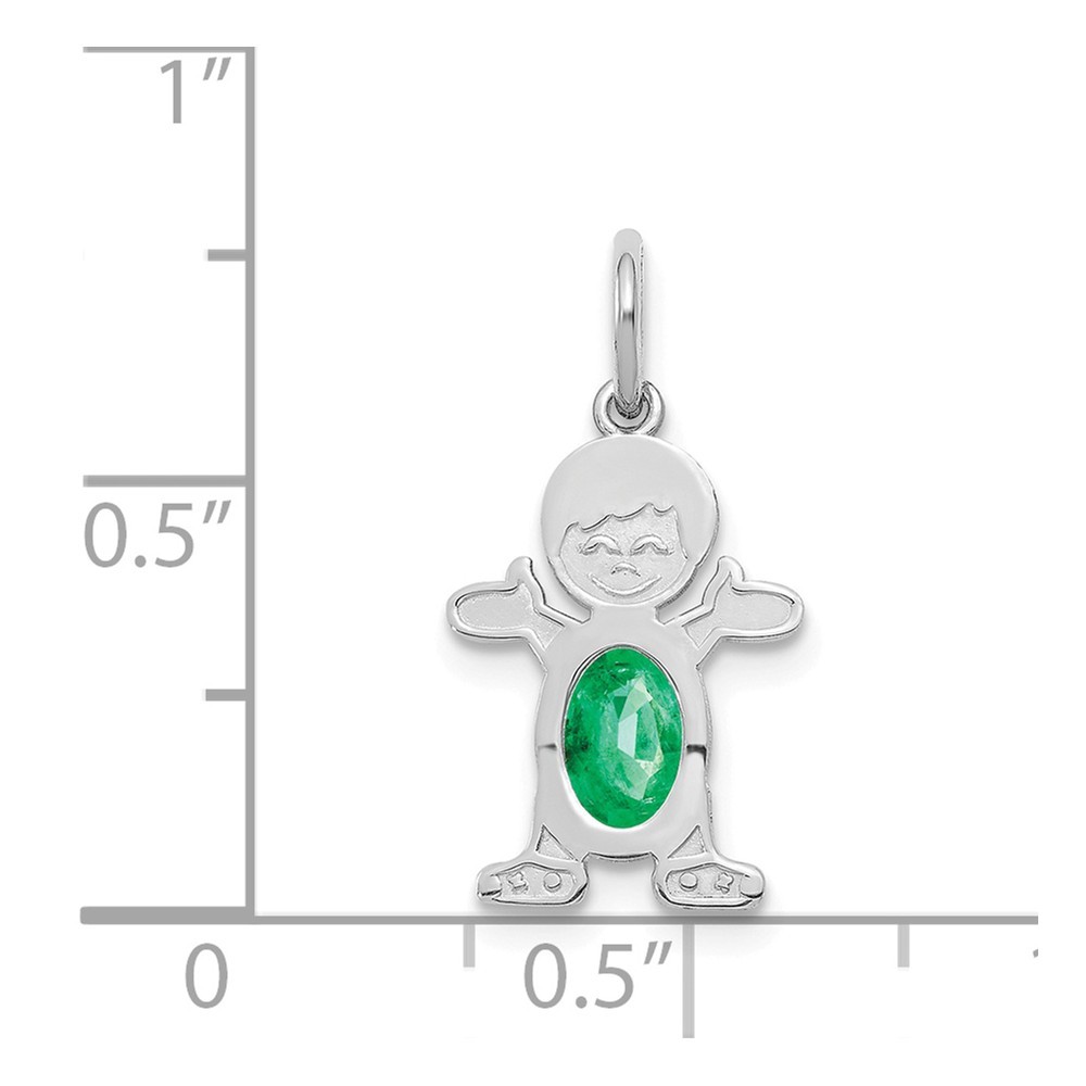 Jewelryweb 14k White Gold Boy 6x4 Oval Emerald May Pendant - Measures 21x12mm Wide