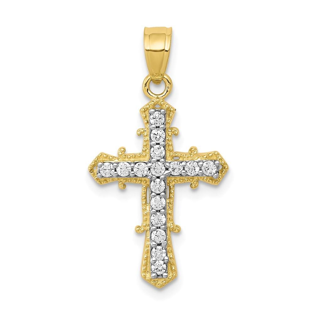 Jewelryweb 10k Yellow Gold Cubic Zirconia Cross Pendant