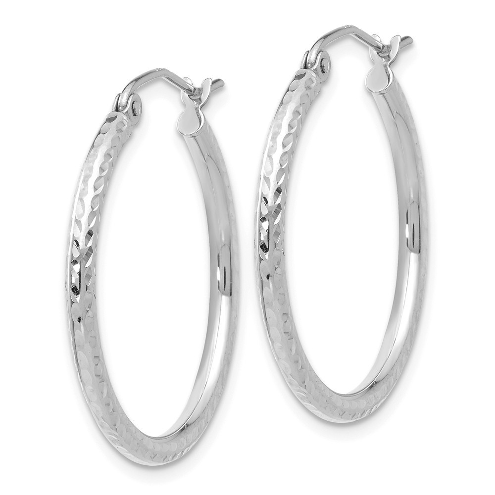 Jewelryweb 14k White Gold Sparkle-Cut 2mm Round Tube Hoop Earrings - Measures 20x20mm