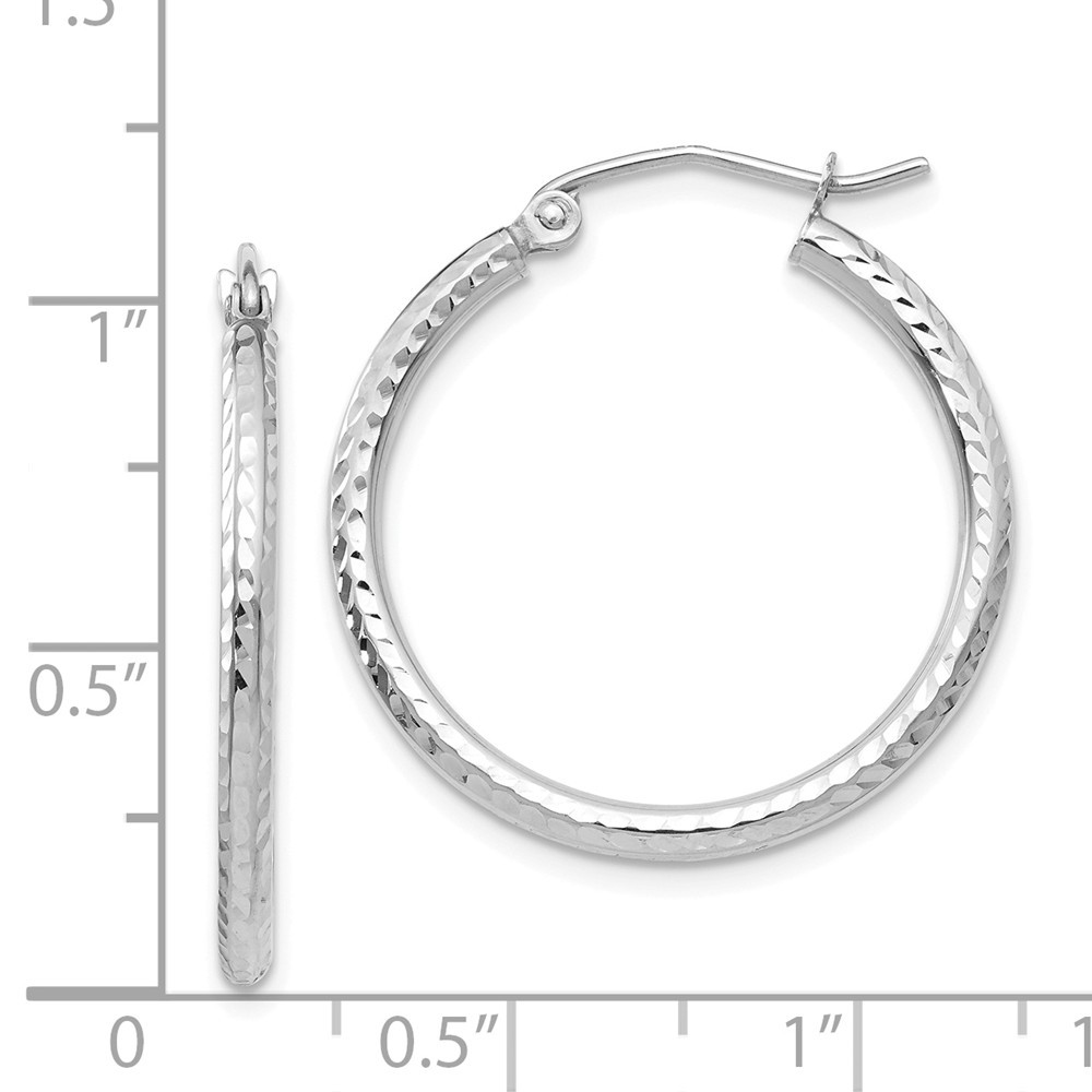 Jewelryweb 14k White Gold Sparkle-Cut 2mm Round Tube Hoop Earrings - Measures 20x20mm