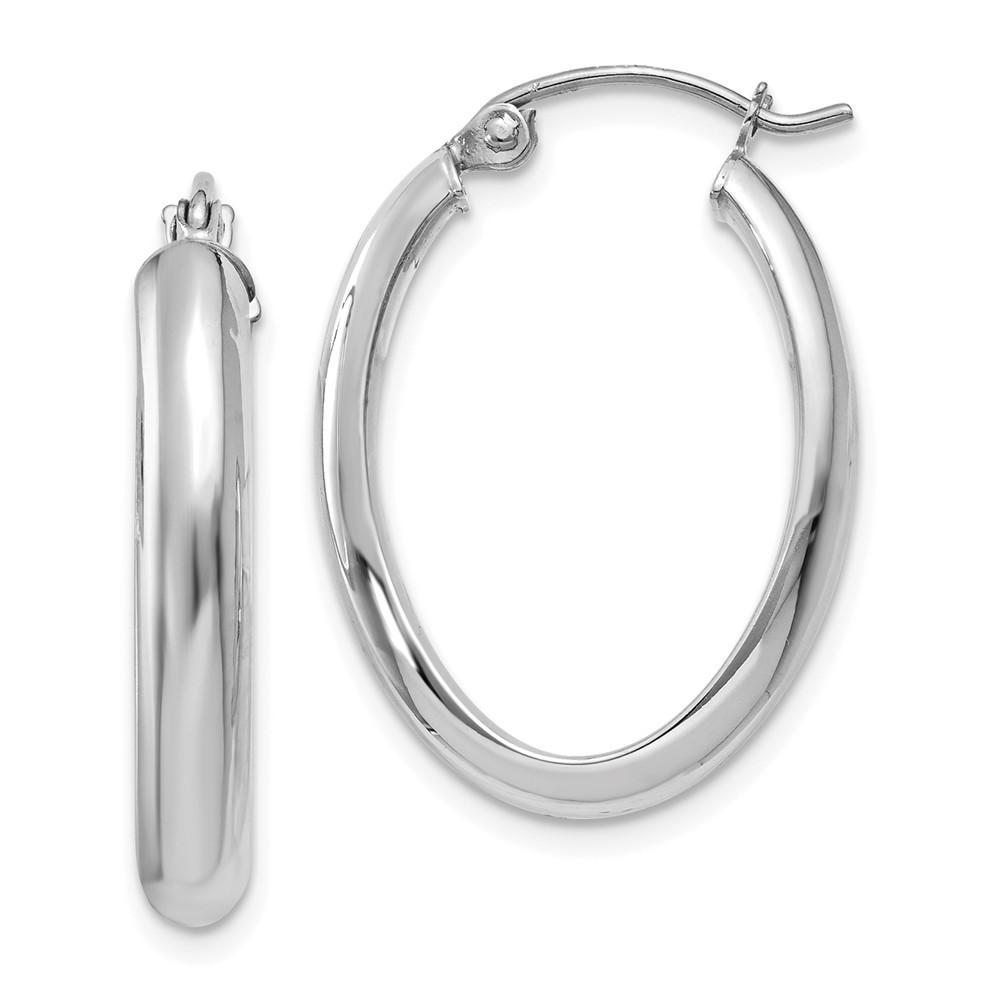 Jewelryweb 14k White Gold Polished 3.5mm Oval Hoop Earrings - Measures 24x19mm