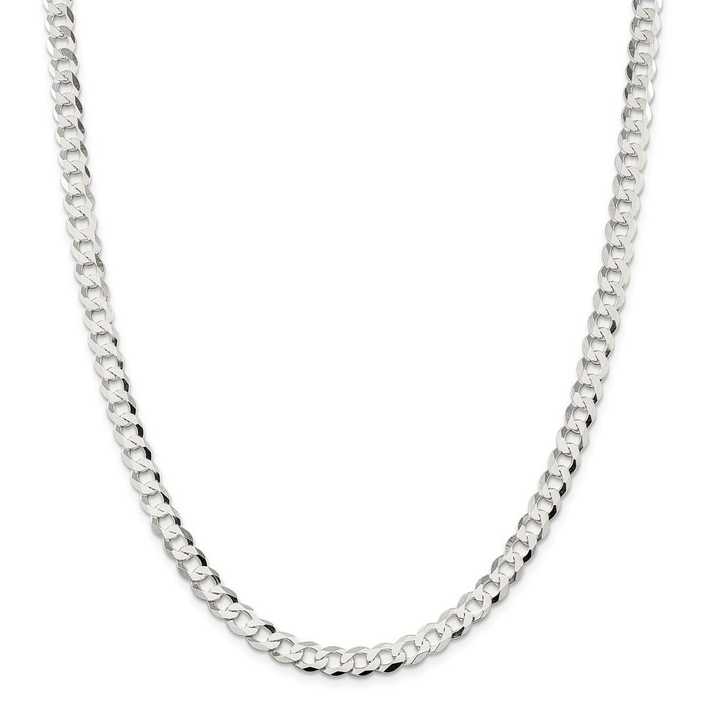 Jewelryweb Sterling Silver 6.8mm Close Link Flat Curb Chain Necklace - 22 Inch