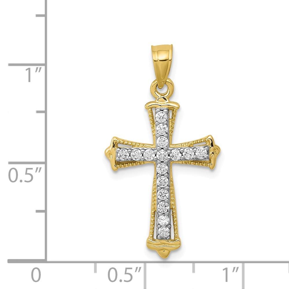 Jewelryweb 10k Yellow Gold Cubic Zirconia Cross Pendant - Measures 26x16mm Wide