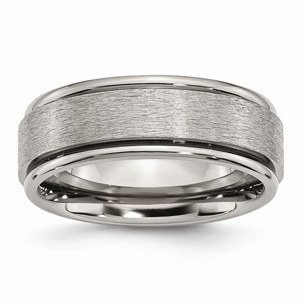 Jewelryweb Titanium Grooved Edge 8mm Satin Polished Band Ring Size 8.5