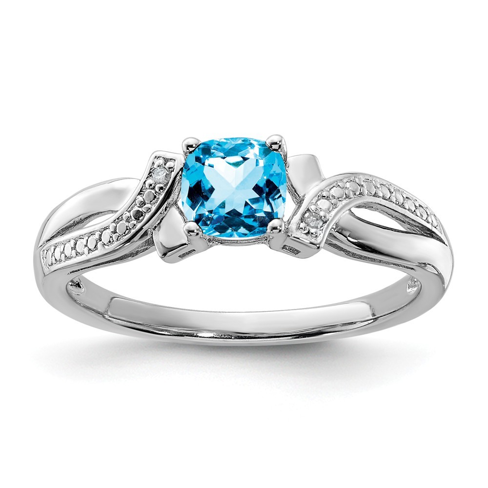 Jewelryweb Sterling Silver Light Swiss Blue Topaz and Diamond Ring - Size 9