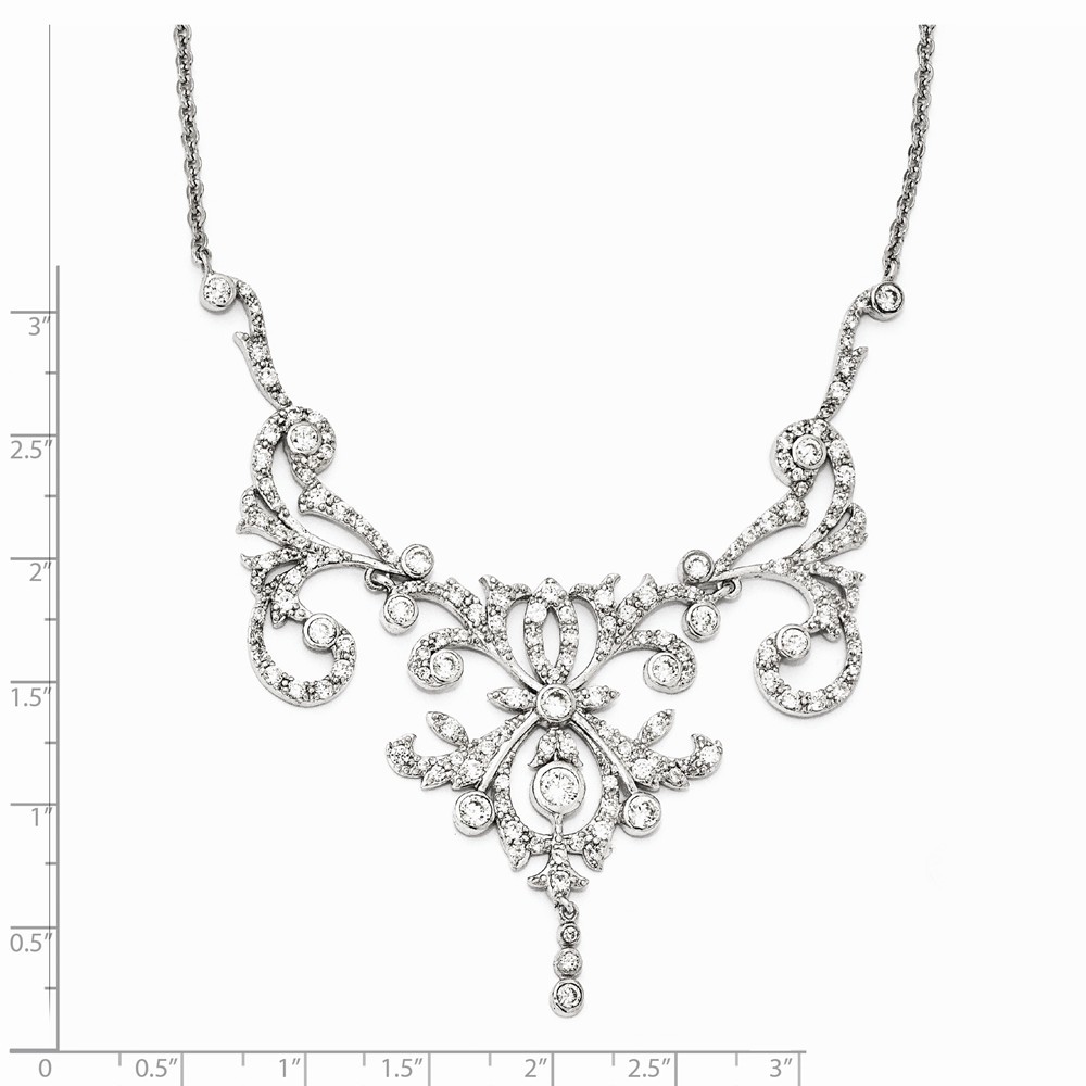 Jewelryweb Sterling Silver Cubic Zirconia Fancy Scroll With 2in ext Necklace - 17 Inch - Measures 73mm Wide
