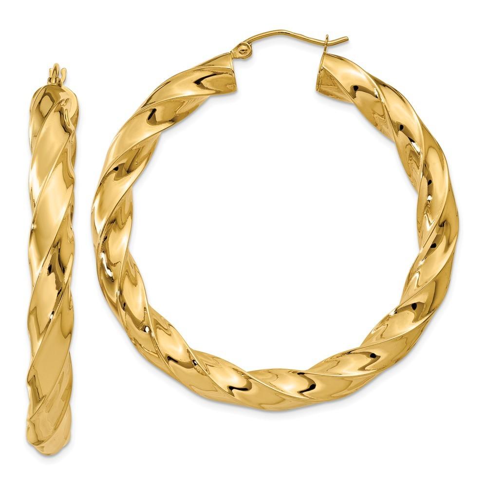 Jewelryweb 14k Yellow Gold Polished 4.25mm Twisted Hoop Earrings - Measures 33x5mm Wide
