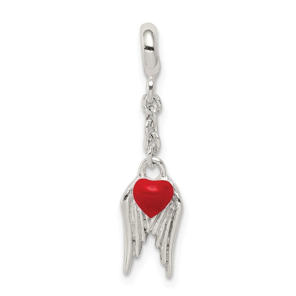 Jewelryweb Sterling Siler Red Enameled Heart With Wings 1/2inch Dangle Enhancer Charm