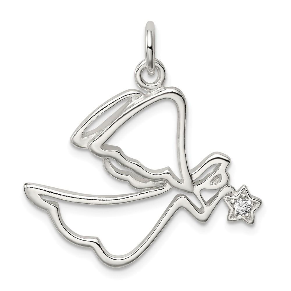 Jewelryweb Sterling Silver Cubic Zirconia Angel Pendant
