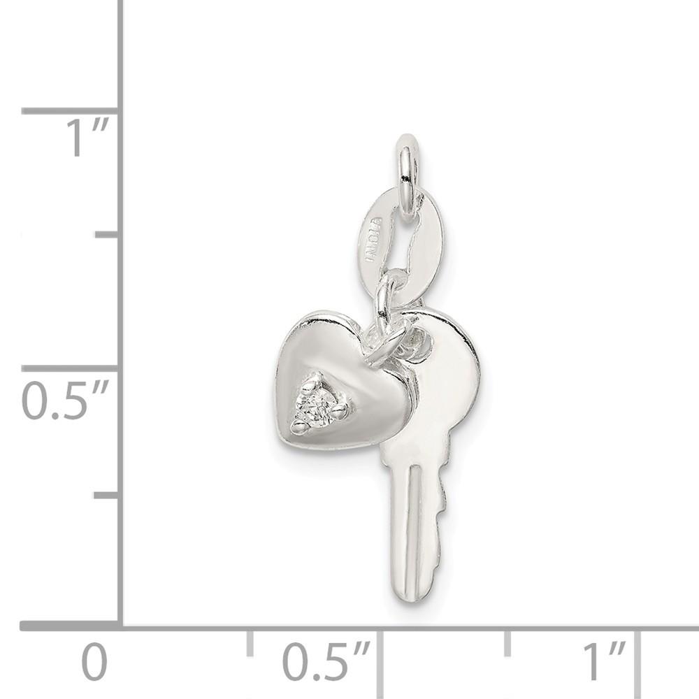 Jewelryweb Sterling Silver Polished Cubic Zirconia Heart and Key Charm