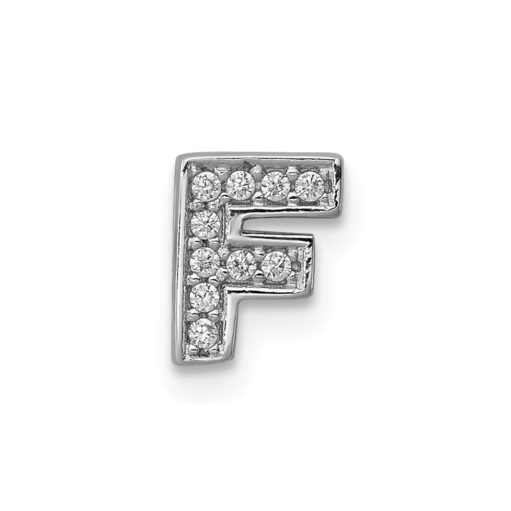 Jewelryweb Sterling Silver Rhodium Plated Cubic Zirconia Letter F Slide Charm