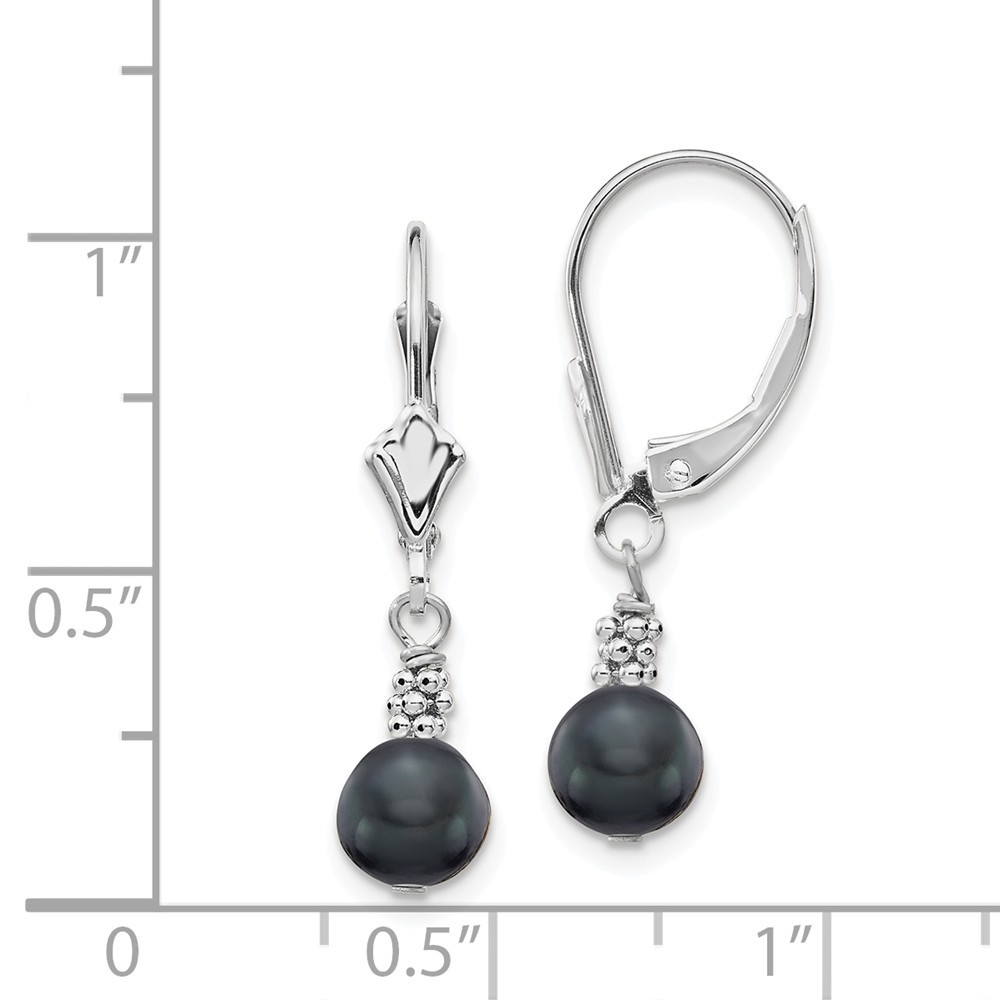 Jewelryweb 14K White Gold Grey Freshwater Cultured Pearl Leverback Earrings - Measures 30x6mm Wide