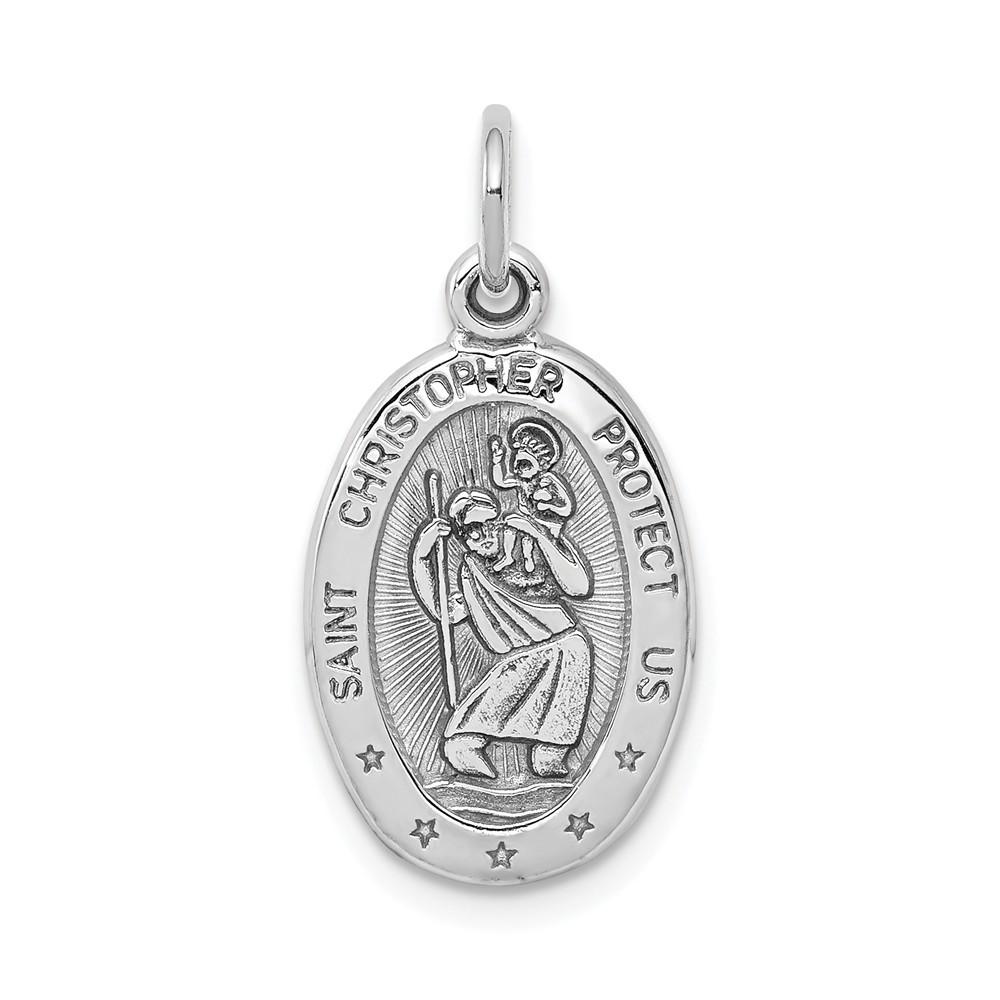 Jewelryweb 10k White Gold ST. Christopher Medal Pendant - Measures 24x11mm Wide