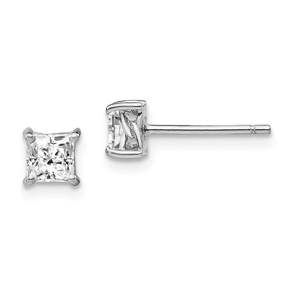 Jewelryweb Sterling Silver 4mm Princess White Topaz Post Earrings - Measures 5x5mm Wide