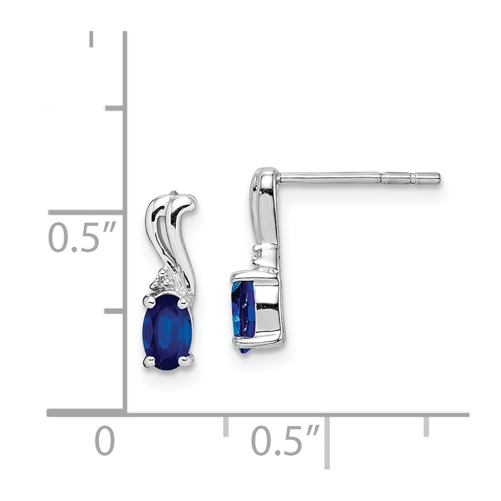 Jewelryweb Sterling Silver Rhodium Plated Diamond and Sapphire Oval Post Earrings - Measures 10x3mm Wide