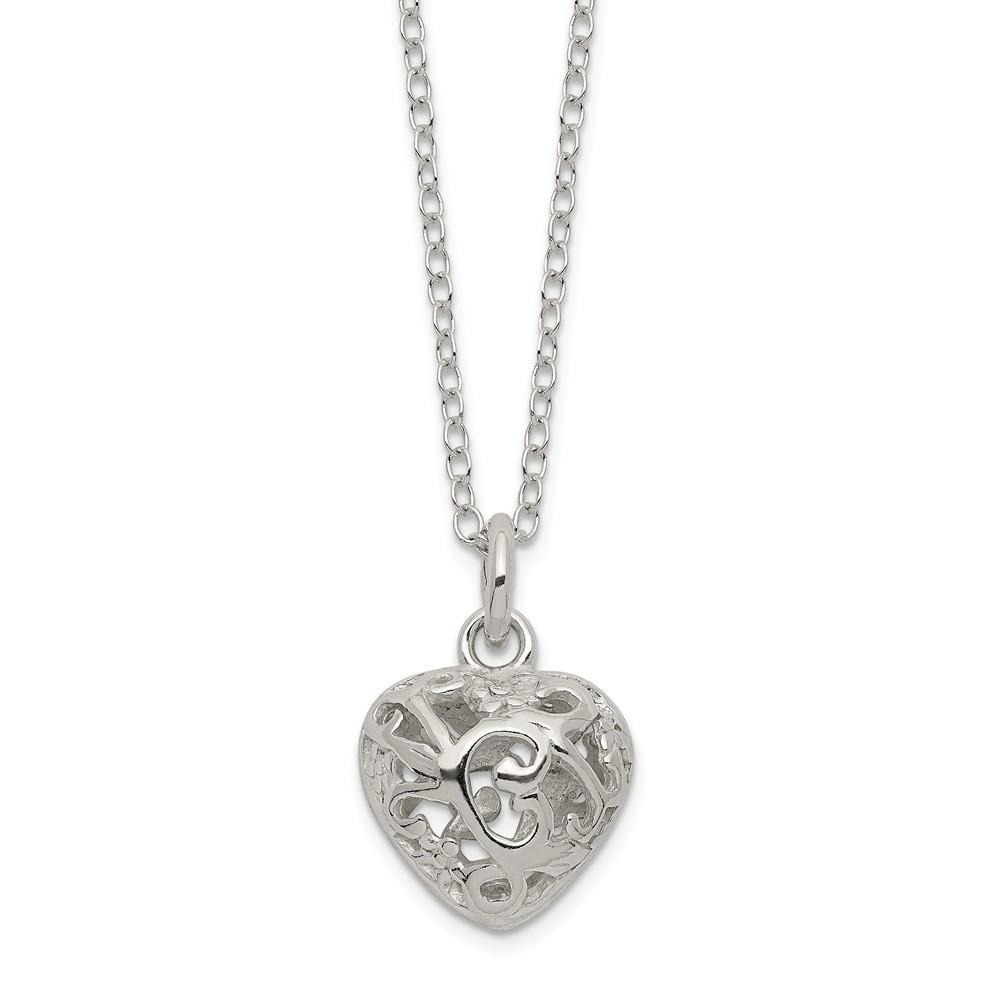 Jewelryweb Sterling Silver Polished Puffed Heart Necklace - 18 Inch
