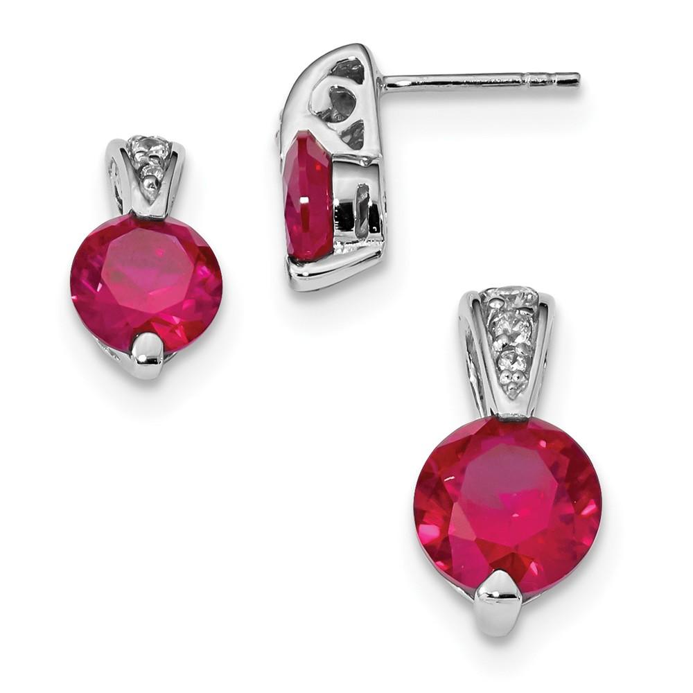Jewelryweb Sterling Silver Red Cubic Zirconia Earrings and Pendant Set
