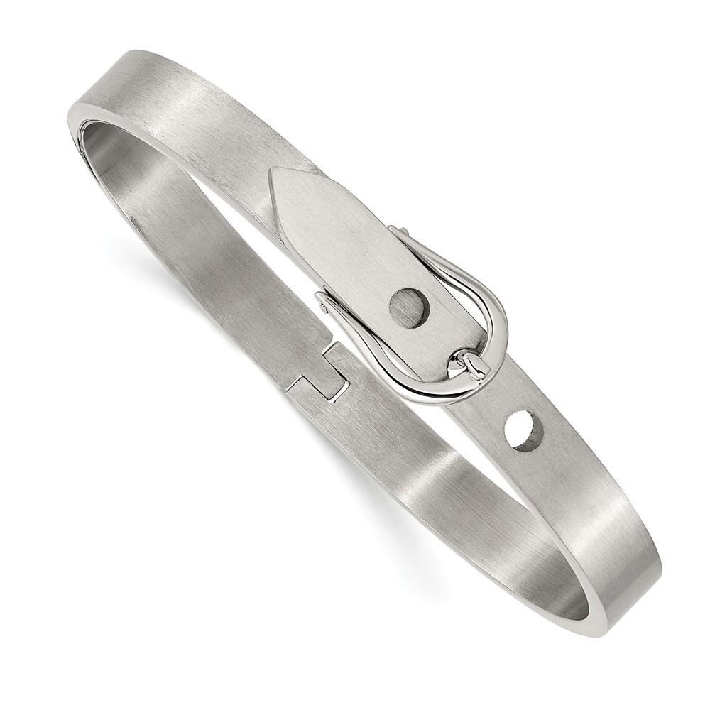 Jewelryweb Stainless Steel Fancy Belt Hinged Bracelet